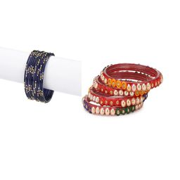 SOMIL Set of 16 Blue Alloy Artificial Stones & Beads Bangles-image-97