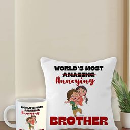 ARTBUG Stones-Studded & Beaded Rakhi With Roli Rice & Mug Cushion-image-43