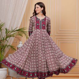 Mizaz Women Floral Printed Layered Mirror Work Pure Cotton Kurta with Trousers & With Dupatta-picture-15