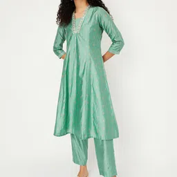 max Women Ethnic Motifs Embroidered Kurta with Trousers-21