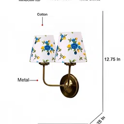 Devansh White & Blue Floral Printed Metal Frustum Shaped Wall Lamp-image-87
