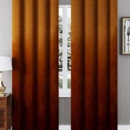 Aura Brown 2 Pieces Velvet Ombre Printed Door Curtains-picture-1