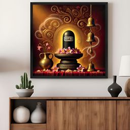 999Store Brown & Black Shivlinga Puja Religious Canvas Wall Art-image-41