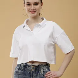 Mast & Harbour Women Polo Collar Drop-Shoulder Sleeves Abzorb T-shirt-image-13