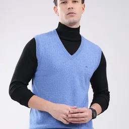 Monte Carlo Men Solid V-Neck Ribbed Sweater Vest-image-105