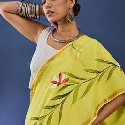 Taavi Floral Hand Block Print Pure Cotton Saree With Blouse-17