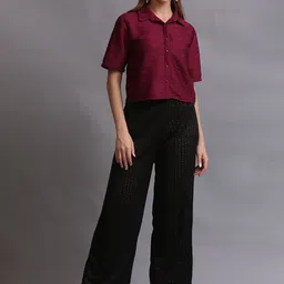 Thansmay Kleider Self Design Shirt Collar Neck Shirt With Palazzos Co-Ords-picture-34