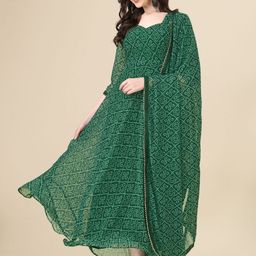 PMD Fashion Women Bandhani Printed Regular Gotta Patti Silk Georgette Kurta With Dupatta-image-19