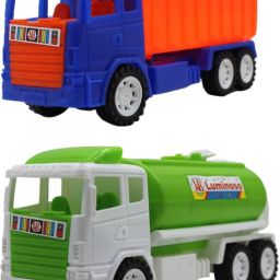 Set of 2 Combo Friction Powered White|Green Oil tanker and Blue|Orange dumper-image-3