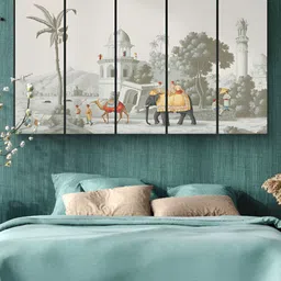 Myntra Elegant Homes Grey & Yellow Vintage Indian Procession 5 Pieces MDF Wooden Wall Art-17