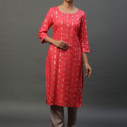 AURELIA Women Geometric Printed Thread Work Kurta-picture-4