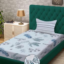 KLOTTHE Multicoloured Floral 300 TC Single Bedsheet with 1 Pillow Cover-picture-6