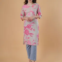 DESIGNER DHAAGE Women Floral Printed Pure Cotton Straight Kurta-picture-33