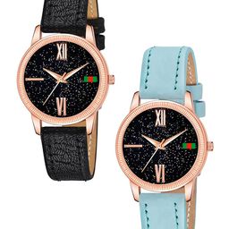 CSAMON Women Pack of 2 Embellished Dial Watch C25RG Roman BLK SKYBLU L-image-52