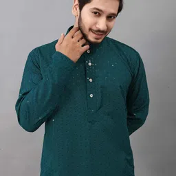 ALMORA Men Ethnic Motifs Embroidered Regular Sequinned Pure Cotton Kurta with Pyjamas-55