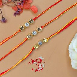 Anouk Set of 3 Stones-Studded Rakhis With Greeting Card & Roli Chawal-51