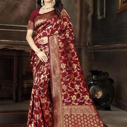 Dhyey Fashion Floral Zari Pure Silk Banarasi Saree-42