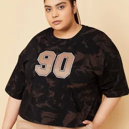 max Women Plus Size Abstract Printed Round Neck Cotton T-shirt-14