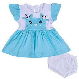 FAB FEATHERS Girls Self Design Round Neck Pure Cotton Top With Shorts-image-13