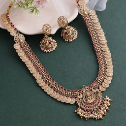 PANASH Gold Plated Kundan Studded & Beaded Embellished Antique Jewellery Set-image-35