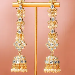 Rubans Gold-Plated Kundan Studded & Beaded Dome Shaped Jhumkas-4
