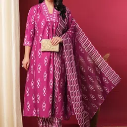 KALINI Ethnic Motifs Printed Anarkali Kurta With Palazzo & Dupatta-image-93