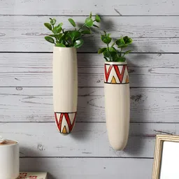 VarEesha 2-Pcs Off White & Red Printed Wall Hanging Planters-18