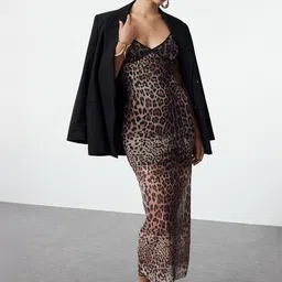 Trendyol Animal Printed Shoulder Straps Sheath Maxi Dress-picture-9