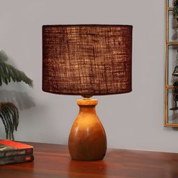 Aura Brown Textured Wooden Cylindrical Shaped Table Lamp-15