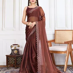 House of Pataudi Embellished Saree With Blouse Piece-image-84