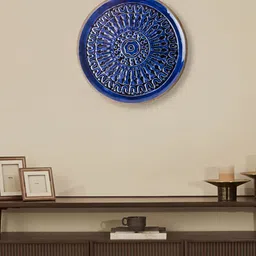 Fabindia Gulmohar Blue Textured Wooden Wall Plate-image-73
