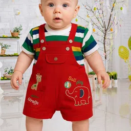 BAESD Infants Boys Printed Pure Cotton Dungaree With T-Shirt-53