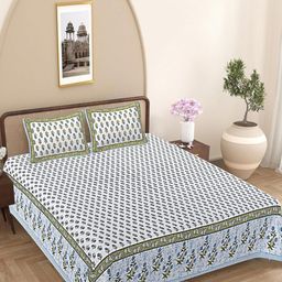 FrionKandy Living Turquoise Blue & Green Floral 180 TC King Bedsheet with 2 Pillow Covers-image-44