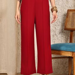JAKANARY Women Relaxed Regular Fit High-Rise Pleated Parallel Trousers-image-89