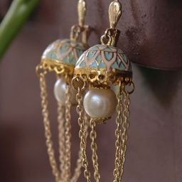 BeAbhika Gold-Plated Pearls Dome Shaped Moon Under The Jhumkas image 2