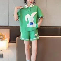 POP STREET KIDS Kids Bunny Ear Printed Polo Collar T-Shirt With Shorts-image-8