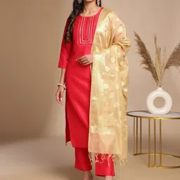 Janasya Yoke Design Gotta Patti Straight Kurta With Trousers & Dupatta-48