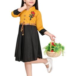 CHANDRIKA Girls Mustard Viscose Rayon Dresses-image-14