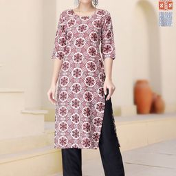 HERE&NOW Selection Of 3 Ethnic Motifs Printed Round Neck Straight Kurta-image-30