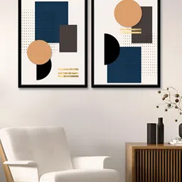Myntra Elegant Homes White & Blue 2 Piece Geometric Printed Canvas Wall Arts-image-26