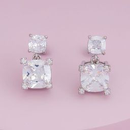 Kushal's Fashion Jewellery Rhodium-Plated Zircon Square Shaped Drop Earrings-picture-28