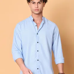 Tanip Men Band Collar Solid Cotton Casual Shirt-image-28
