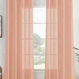 HOMEMONDE Peach-Coloured 2 Pieces Textured Sheer Cotton Long Door Curtains-29