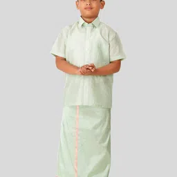 THANGAMAGAN Boys Short Sleeves Shirt With Dhoti-51