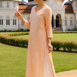 HERE&NOW Women Floral Embroidered Chikankari Kurta-picture-9