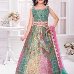 BAESD Girls Printed Thread Work Tie and Dye Ready to Wear Lehenga & Blouse With Dupatta-image-54