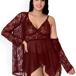 chia fashions Net Self Design Baby Doll Comes With Robe And Briefs-picture-8