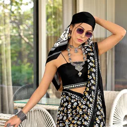 DIVASTRI Floral Block Print Saree image 4