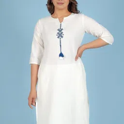 Aramya Thread Work Linen Cotton Straight Kurta-30