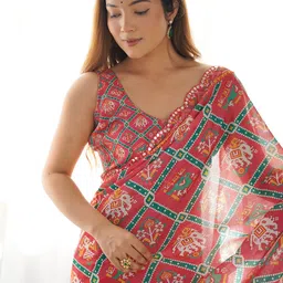 Kalista Ethnic Motifs Printed Mirror Work Pure Chiffon Saree-picture-2